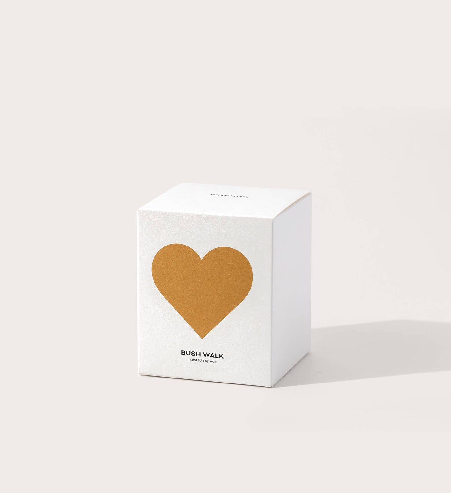 White box with a gold heart and 'BUSH WALK' text on a light gray background