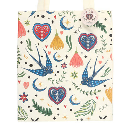Cream Folk Print Polycotton Tote Bag