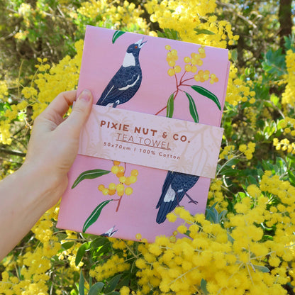 Australian Tea Towel - Magpie Wattle