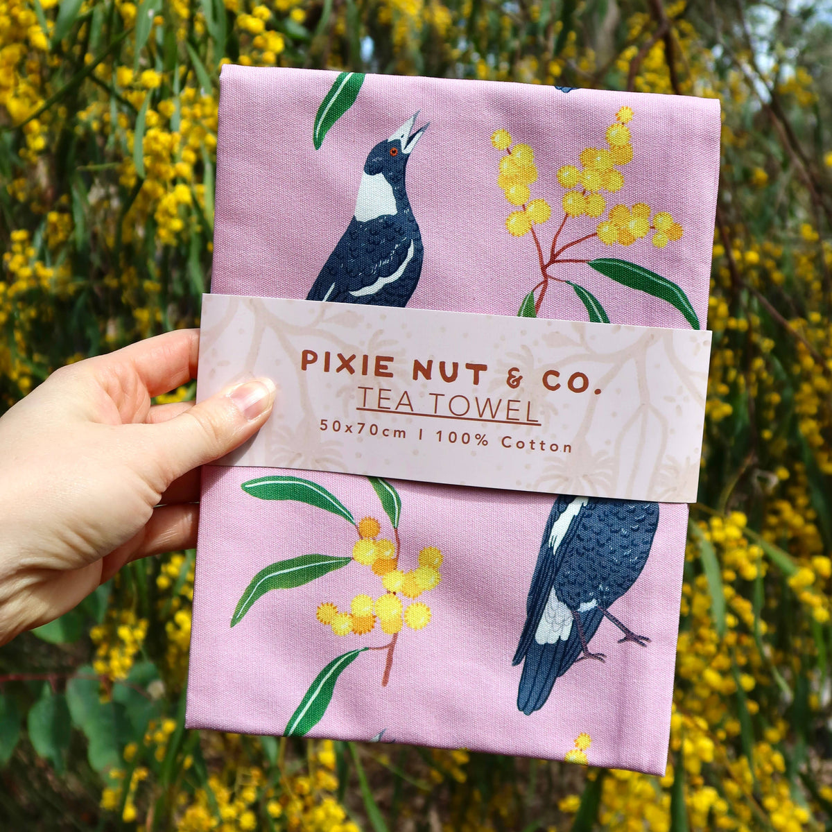 Australian Tea Towel - Magpie Wattle