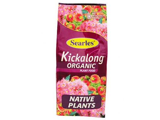 Searles Kickalong Organic Plant Food packaging with floral design on a white background